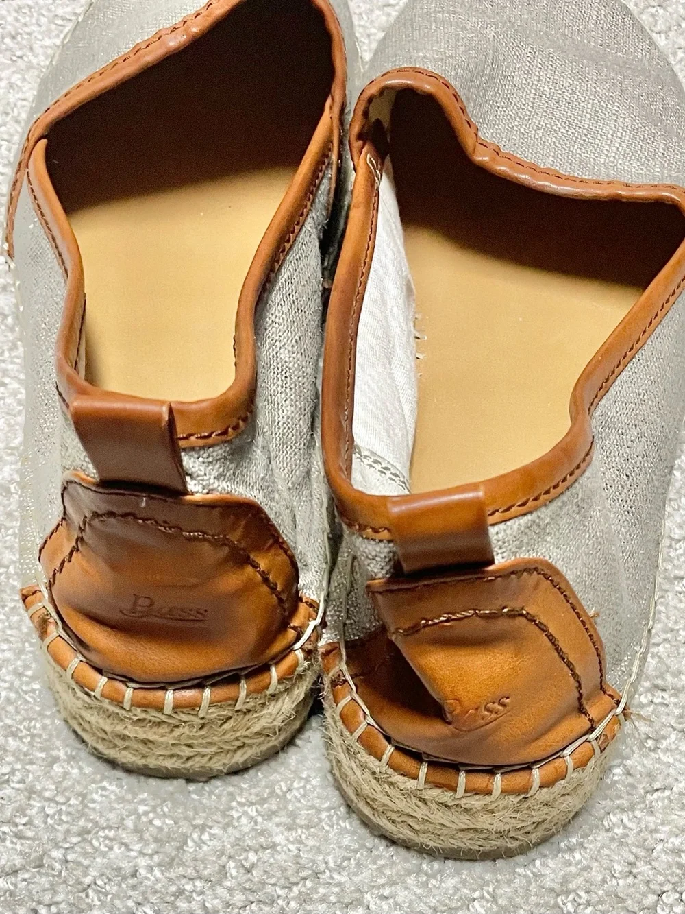Bass Beige Linen Flats with Tan Trim